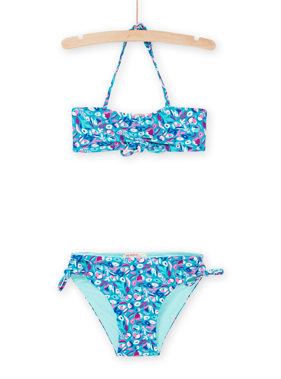 Haut de maillot de bain et culotte turquoise à imprimé fleuri RYABIK3 / 23SI01R4MAIC217