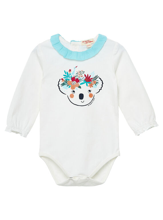 Body écru avec col volané bébé fille JICLOBODY / 20SG0911BOD001