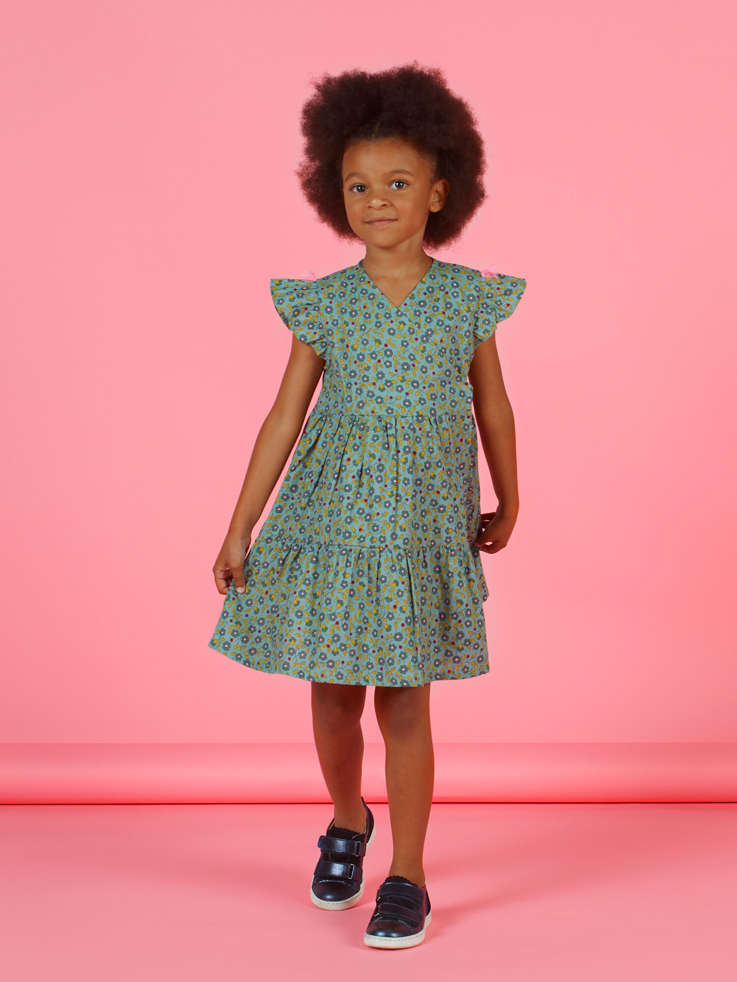 Robe kaki manches courtes impim fleuri enfant fille achat en