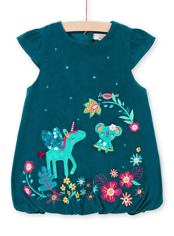 Robe boule mancherons bleu canard bébé fille MITUROB2 / 21WG09K2ROB714
