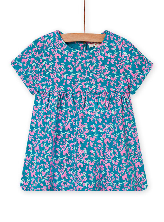 Robe bleu turquoise à imprimé fleuri bébé fille NIPLAROB3 / 22SG09K1ROBC216
