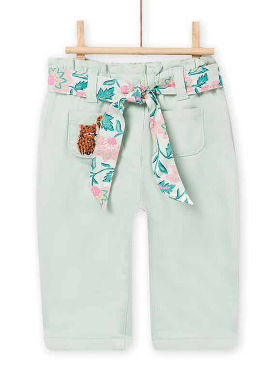 Pantalon vert amande et ceinture imprimée bébé fille NIGAPAN / 22SG09O1PAN611