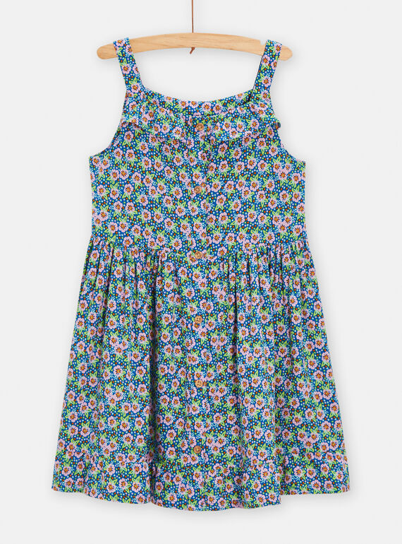 Robe bleu à bretelle imprimée fleuri pour fille TARYROB2 / 24S901U3ROBC228