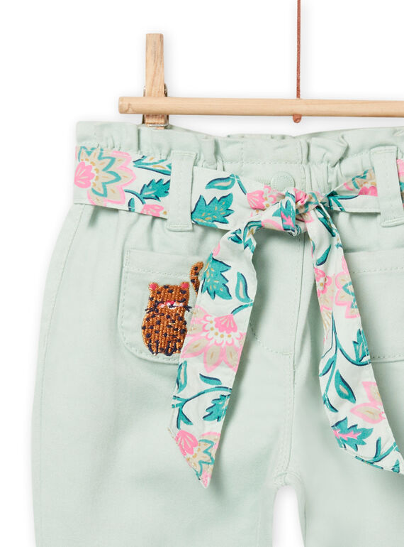 Pantalon vert amande et ceinture imprimée bébé fille NIGAPAN / 22SG09O1PAN611