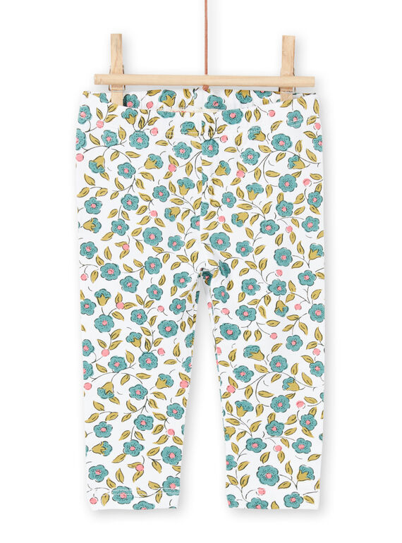 Legging écru et vert imprimé fleuri bébé fille MYIKALEG / 21WI09I1CAL001