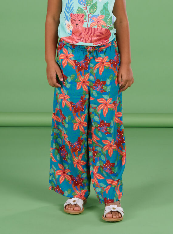 Pantalon fluide turquoise foncé à imprimé fleurs RABALPANT / 23S901W1PANC217
