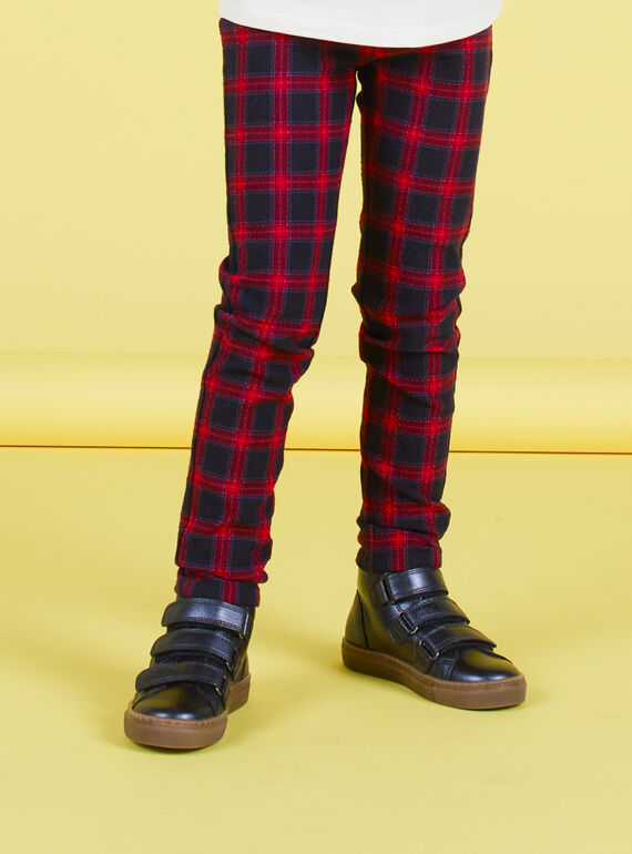 Pantalon milano bleu nuit et rouge à imprimé tartan enfant fille MAMIXPANT / 21W901J1PANC205