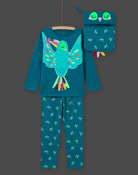 Ensemble pyjama phosphorescent turquoise oiseau enfant fille : Pyjama enfant - DPAM