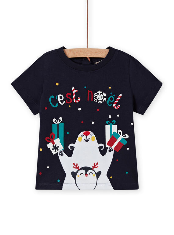 T-shirt bleu marine imprimé Noël fantaisie bébé garçon MUNOTEEX / 21WG10Q1TMC070