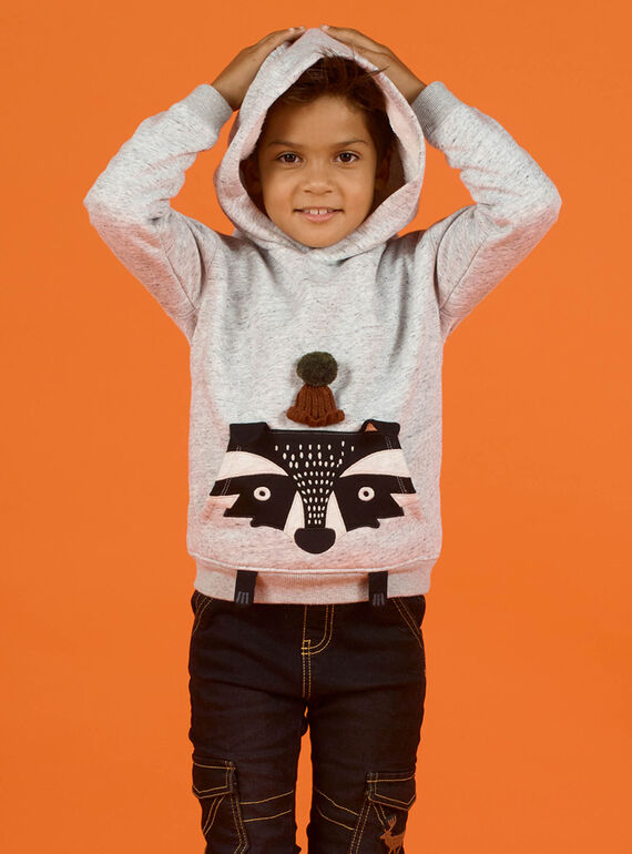 Sweat à capuche gris chiné motif animal enfant garçon : achat en