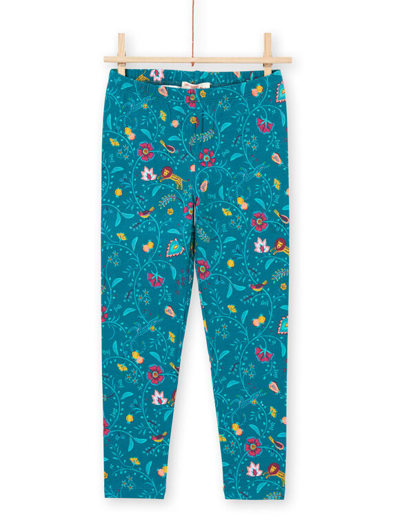 Legging bleu canard à imprimé fleuri enfant fille MYATULEG1 / 21WI01K1CAL714