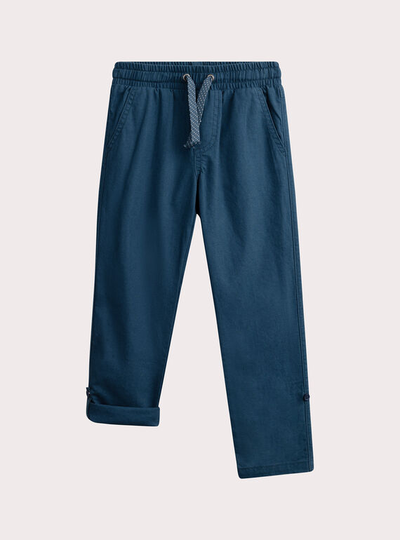 Pantalon bleu en coton et lin WOPRIPAN / 25S902S1PANC203