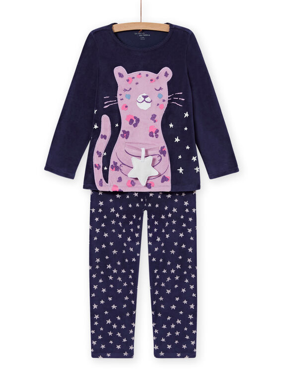 Ensemble pyjama phosphorescent motif léopard fantaisie en velours enfant fille MEFAPYJSTA / 21WH1192PYJC202