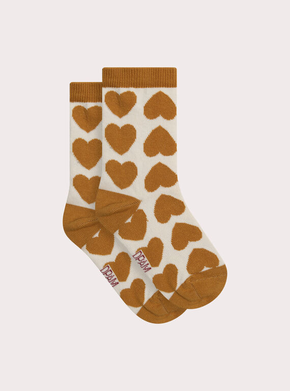 Chaussettes beiges à curs ocres pour fille XYAJOSCHO5 / 25WI01D1SOQ003