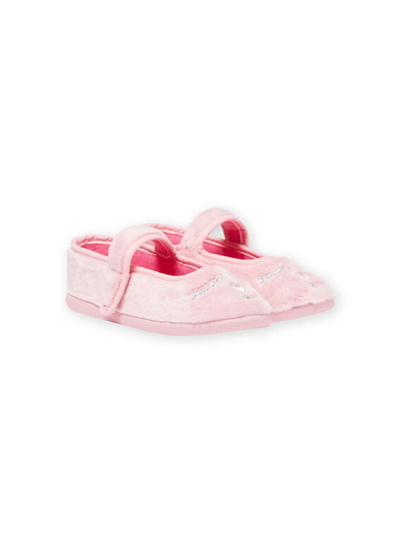 Ballerines rose clair en fausse fourrure motifs chat enfant fille MAPANTCATFUR / 21XK3522D07321