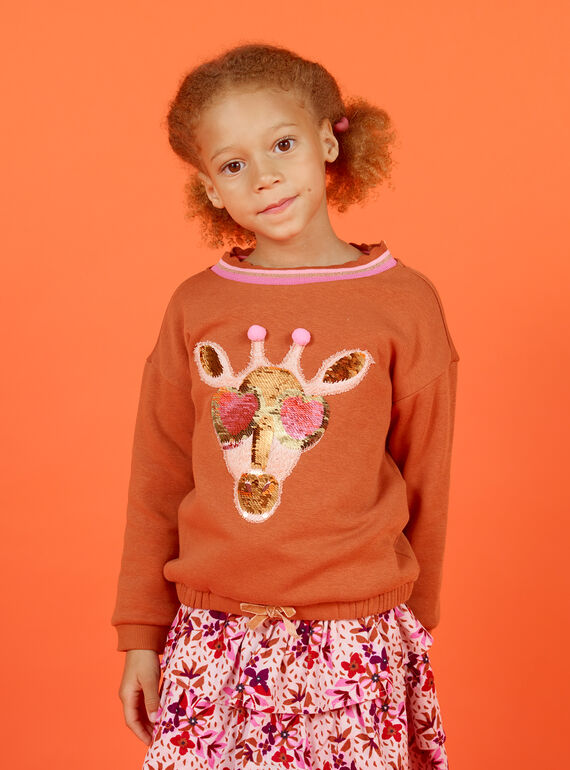 Sweat motif girafe à sequins fantaisie enfant fille MACOMSWEA / 21W901L1SWE420