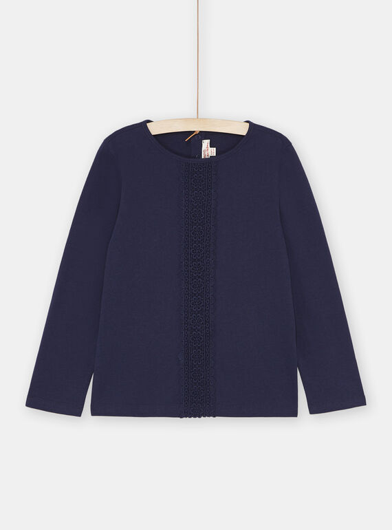 T-shirt bleu marine à manches longues fille SAJOSTEE1 / 23W901B4TML070