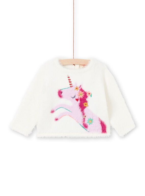 Pull écru et rose bébé fille MITUPUL / 21WG09K1PUL001