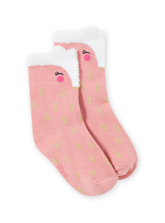 Chaussettes vieux rose imprimé fantaisie enfant fille MYASAUCHO / 21WI01P1SOQ303