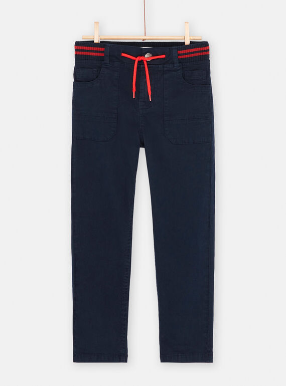 Pantalon bleu nuit à taille élastiquée garçon SOFORPAN / 23W902K1PAN705