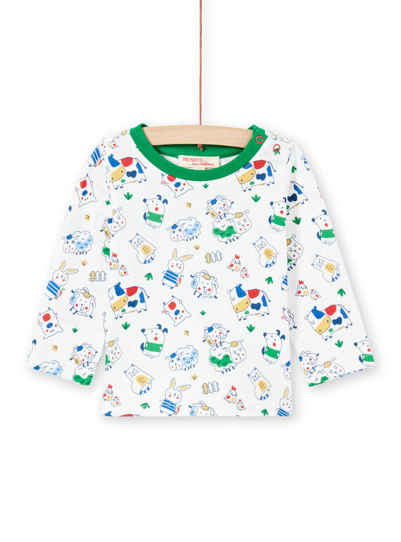 T-shirt blanc et vert imprimé animaux bébé garçon MUMIXTEE1 / 21WG10J1TML001