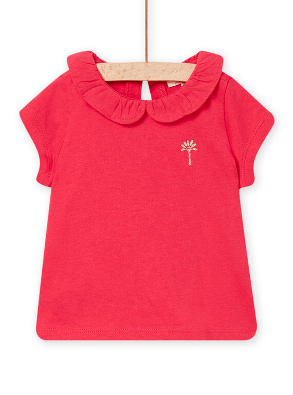 T-shirt à col Claudine rose framboise bébé fille NIJOBRA7 / 22SG09C3BRA308
