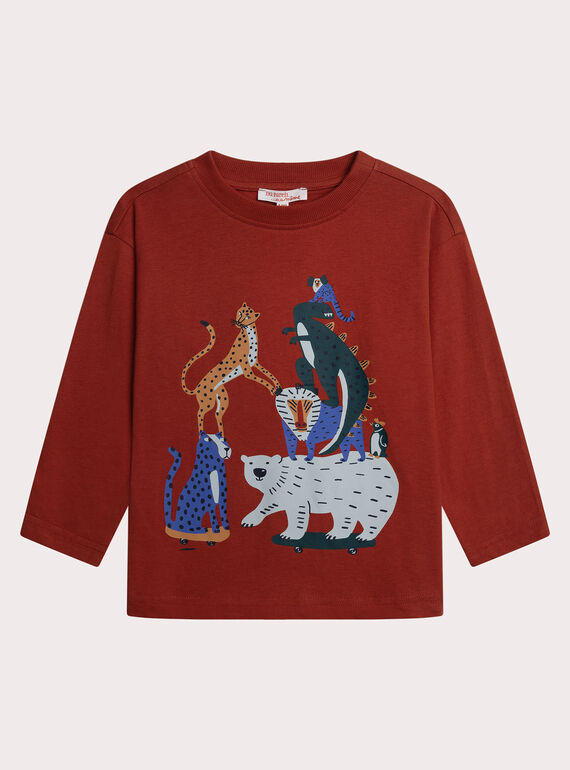 T-shirt  manches longues orangé avec animation animalière  XOJATEE2 / 25W902M2TMLF522