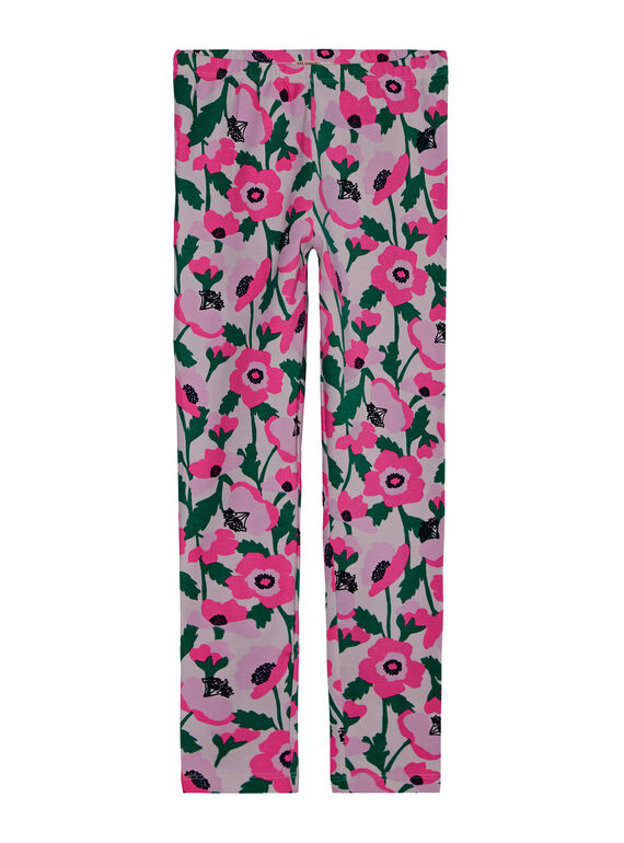 Legging fille avec fleurs rose et détails fluo JYAPOELEG2 / 20SI01G1CAL301