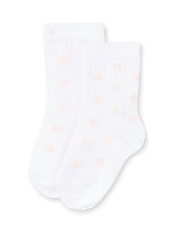 Chaussettes blanches à pois roses bébé fille MYIJOSOQ1 / 21WI091BSOQA001