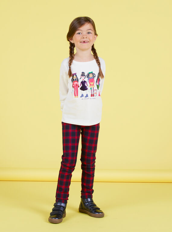 Pantalon milano bleu nuit et rouge à imprimé tartan enfant fille MAMIXPANT / 21W901J1PANC205