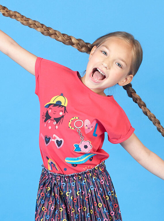 T-shirt manches courtes rouge enfant fille LAHATI1 / 21S901X1TMCF506