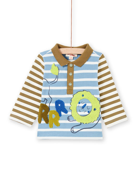 Polo ciel et kaki à rayures bébé garçon MUKAPOL / 21WG10I1POL020