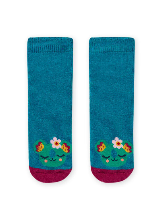 Chaussettes unies bleu turquoise à motif animal bébé fille MYIJOSOQB3 / 21WI0915SOQC217