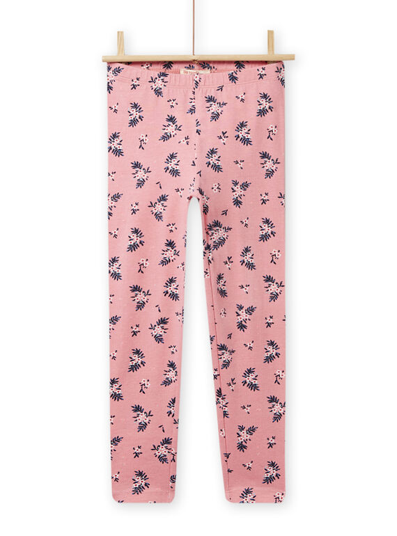 Legging corail, noir et bleu à imprimé fleuri enfant fille NYAPALEG / 22SI0121CAL404