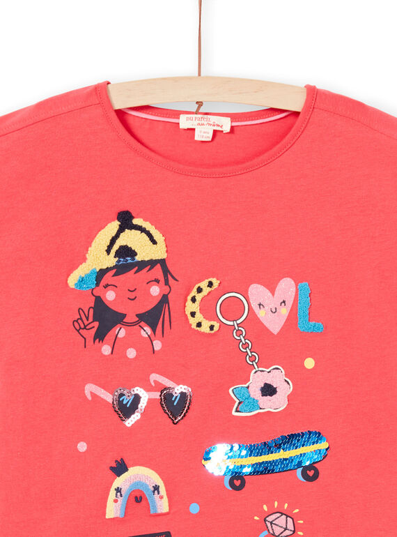T-shirt manches courtes rouge enfant fille LAHATI1 / 21S901X1TMCF506