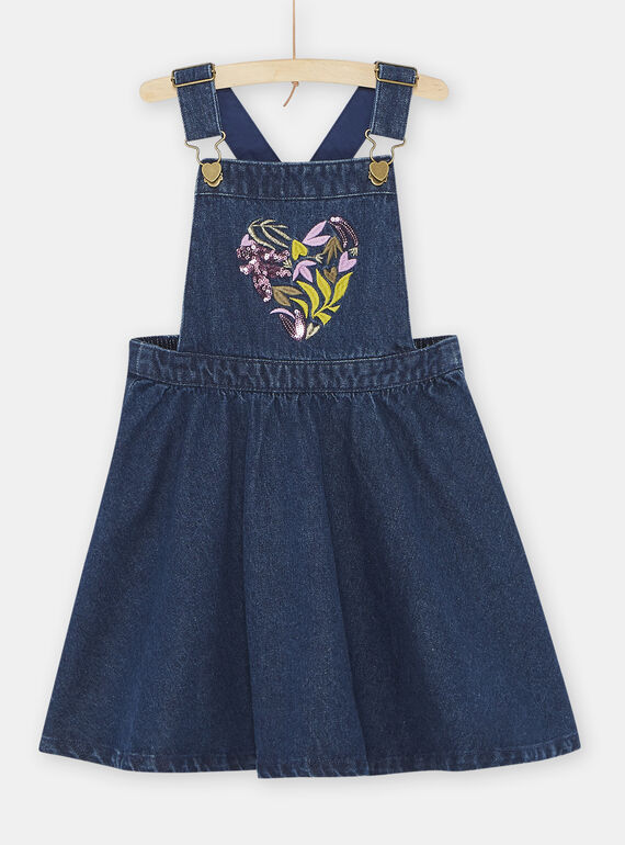 Robe salopette bleue en jean fille SAKYOROB2 / 23W901I2ROBK005