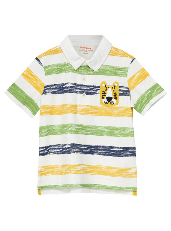 Polo garçon écru avec rayures imprimées JOTROPOL / 20S902F1POL001