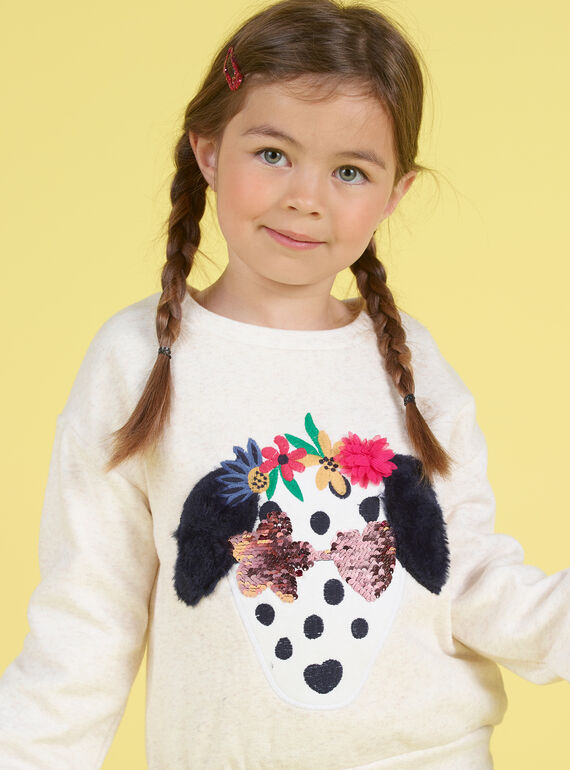 Sweat-shirt écru motif chien fantaisie enfant fille MAMIXSWEA / 21W901J1SWE006