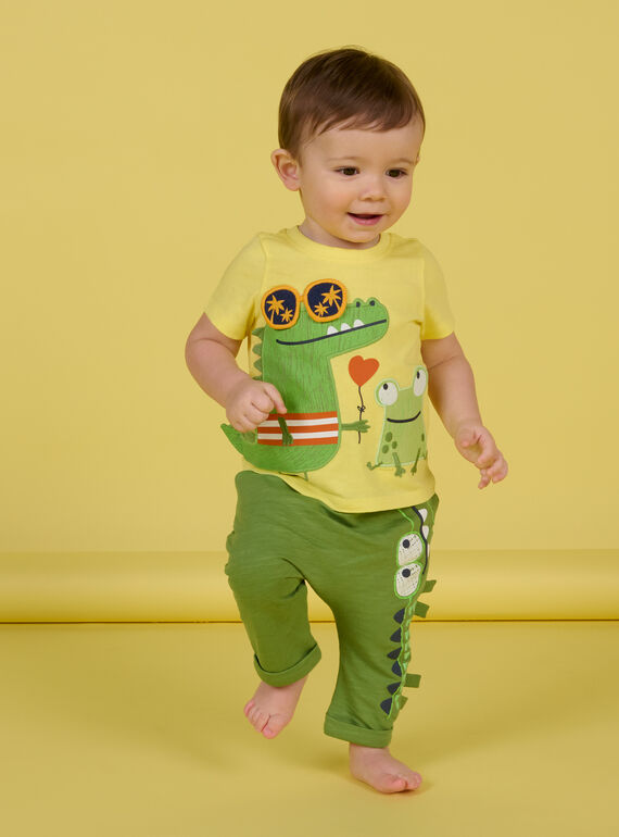 T-shirt jaune pâle avec animations crocodile et grenouille bébé garçon NUHOTI1 / 22SG10T1TMC103