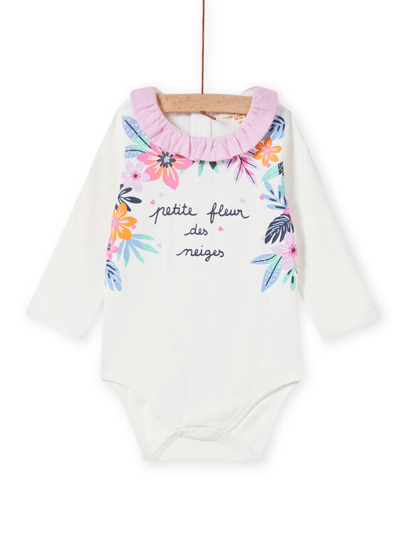 Body écru à col volanté et imprimé fleuri bébé fille MIPLABOD / 21WG09O1BOD001
