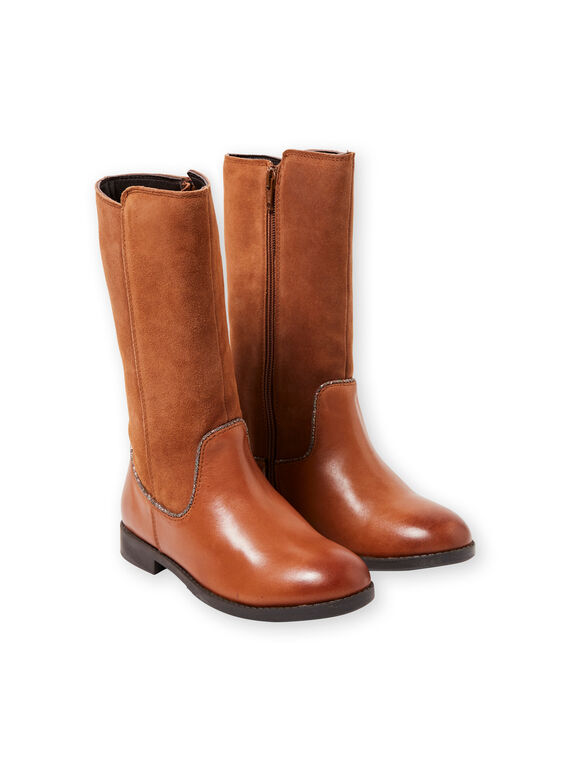 Botte bi-matière cuir camel enfant fille GFBOTTEMEL / 19WK35X4D10804