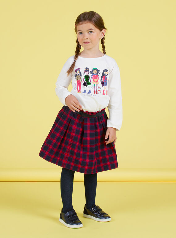 Jupe évasée bleu nuit et rouge à imprimé tartan enfant fille MAMIXJUP1 / 21W901J2JUPC205