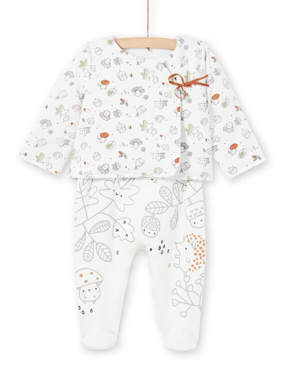 Veste et grenouillère écrues et grises imprimé fantaisie naissance mixte MOU1ENS1 / 21WF0542ENS001