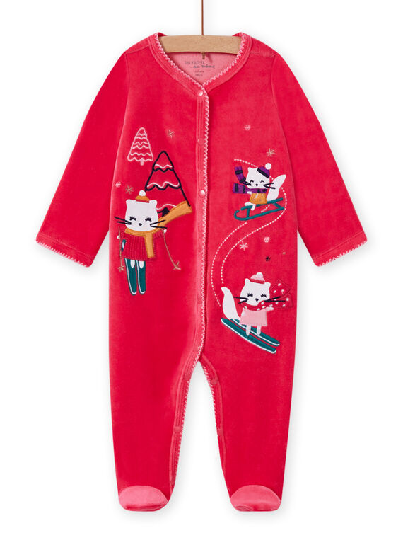 Grenouillère rose en velours motif chatons bébé fille MEFIGRESKI / 21WH1393GRE308