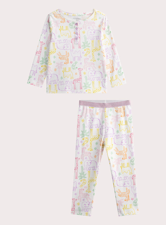 Pyjama écru imprimé animaux pour enfant fille WEFAPYJANI / 25SH11B3PYJ001