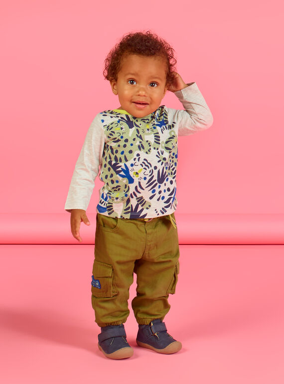 Pantalon cargo kaki motif tigre bébé garçon MUKAPAN3 / 21WG10I3PAN604