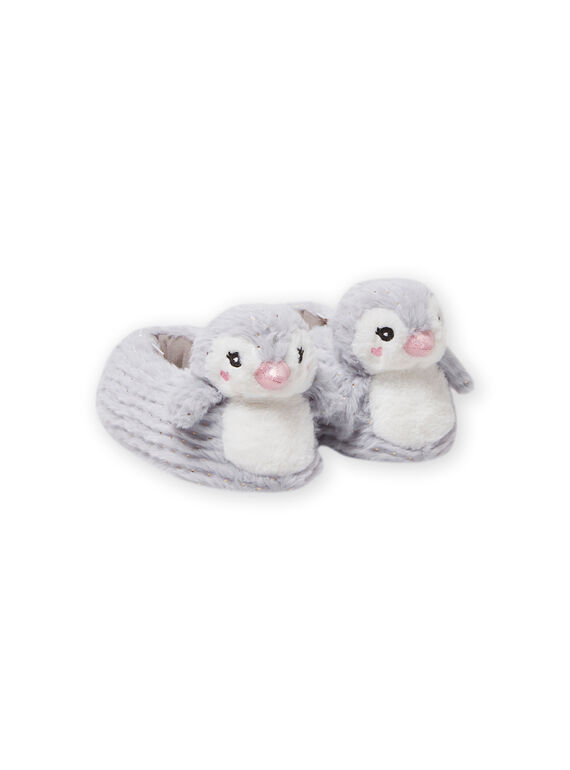 Pantoufles grises pingouin 3D enfant fille MAPANTPING3D / 21XK3531PTD940