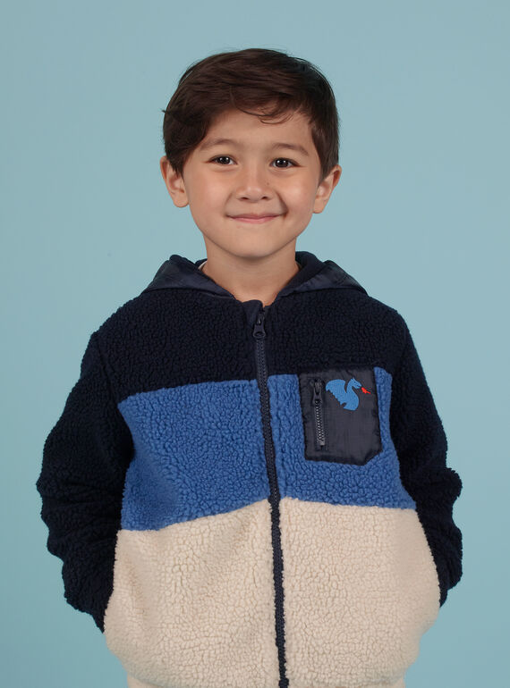 Gilet à capuche tricolore en fausse fourrure enfant garçon MOPLAGIL / 21W902O1GIL705