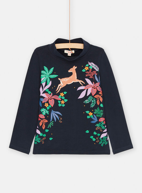 Sous-pull noirine à motifs fleurs et biche pour fille SAKHOSOUP / 23W901Q1SPLC243