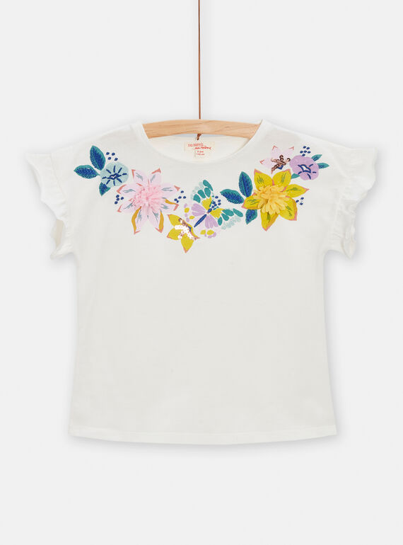 T-shirt écru animation fleurie pour fille TAPOTI1 / 24S901M2TMC001